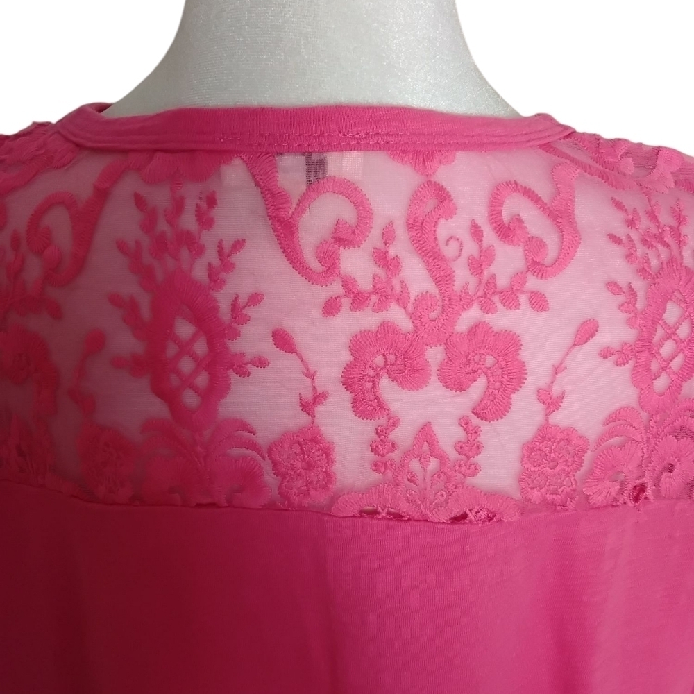 Umgee Women's L Pink Lace Short Sleeve Pullover Top - Picture 4 of 7
